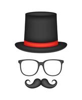 moustache, chapeau et lunettes isolés sur fond blanc vecteur
