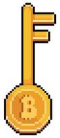 clé bitcoin pixel art. investissement dans l'icône vectorielle de crypto-monnaies pour le jeu 8 bits sur fond blanc vecteur