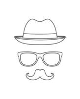 coloriage avec moustache, chapeau et lunettes pour enfants vecteur