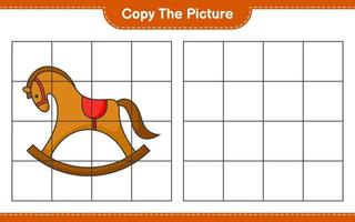 copiez l'image, copiez l'image du cheval à bascule en utilisant les lignes de la grille. jeu éducatif pour enfants, feuille de calcul imprimable, illustration vectorielle vecteur