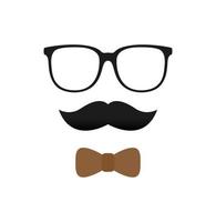 moustache, noeud papillon et lunettes isolés sur fond blanc vecteur