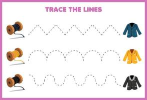 jeu d'éducation pour les enfants pratique de l'écriture tracer les lignes tricoter des vêtements vestimentaires blazer forme fil vecteur