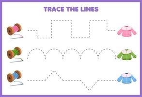 jeu d'éducation pour les enfants pratique de l'écriture tracer les lignes tricoter des vêtements portables chemisier forme fil vecteur