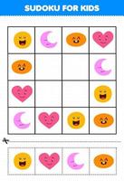 jeu éducatif pour enfants sudoku pour enfants avec dessin animé mignon forme géométrique cercle coeur croissant image ovale vecteur