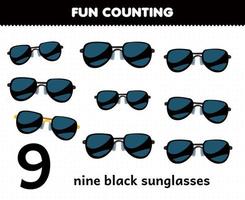 jeu éducatif pour les enfants amusement comptage accessoires portables neuf lunettes de soleil noires vecteur