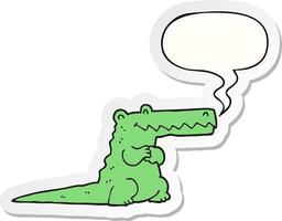 crocodile de dessin animé et autocollant de bulle de dialogue vecteur