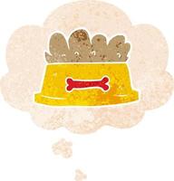 bol de dessin animé de nourriture pour chien et bulle de pensée dans un style texturé rétro vecteur
