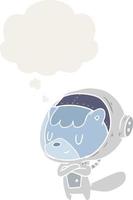 dessin animé astronaute animal et bulle de pensée dans un style rétro vecteur