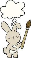 lapin de dessin animé avec pinceau et bulle de pensée vecteur