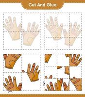 couper et coller, couper des parties de gants de golf et les coller. jeu éducatif pour enfants, feuille de calcul imprimable, illustration vectorielle vecteur