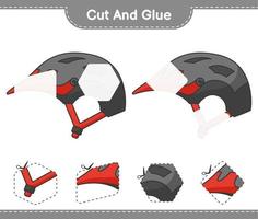 couper et coller, couper des parties de casque de vélo et les coller. jeu éducatif pour enfants, feuille de calcul imprimable, illustration vectorielle vecteur