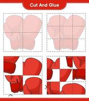 couper et coller, couper des parties de gants de boxe et les coller. jeu éducatif pour enfants, feuille de calcul imprimable, illustration vectorielle vecteur