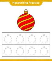 pratique de l'écriture manuscrite. tracer des lignes de boule de noël. jeu éducatif pour enfants, feuille de calcul imprimable, illustration vectorielle vecteur