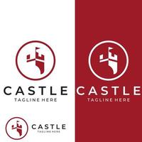 silhouette du logo du château, logo du château avec modèle d'illustration vectorielle de conception de combinaison de bouclier. vecteur
