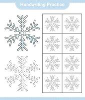 pratique de l'écriture manuscrite. tracer des lignes de flocon de neige. jeu éducatif pour enfants, feuille de calcul imprimable, illustration vectorielle vecteur