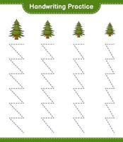 pratique de l'écriture manuscrite. tracer des lignes de sapin de noël. jeu éducatif pour enfants, feuille de calcul imprimable, illustration vectorielle vecteur