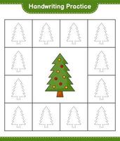 pratique de l'écriture manuscrite. tracer des lignes de sapin de noël. jeu éducatif pour enfants, feuille de calcul imprimable, illustration vectorielle vecteur