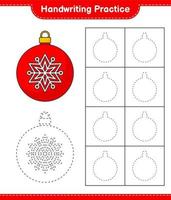 pratique de l'écriture manuscrite. tracer des lignes de boule de noël. jeu éducatif pour enfants, feuille de calcul imprimable, illustration vectorielle vecteur