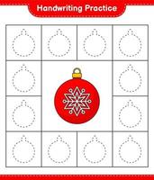 pratique de l'écriture manuscrite. tracer des lignes de boule de noël. jeu éducatif pour enfants, feuille de calcul imprimable, illustration vectorielle vecteur