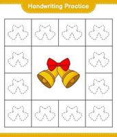 pratique de l'écriture manuscrite. tracer les lignes de la cloche de noël. jeu éducatif pour enfants, feuille de calcul imprimable, illustration vectorielle vecteur