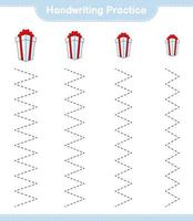 pratique de l'écriture manuscrite. tracer les lignes de la boîte-cadeau. jeu éducatif pour enfants, feuille de calcul imprimable, illustration vectorielle vecteur