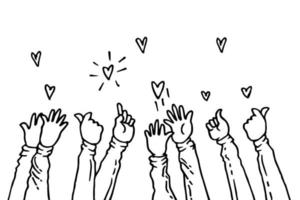 doodle mains en l'air, mains applaudissant avec amour. gestes d'applaudissements. entreprise de félicitation. illustration vectorielle vecteur