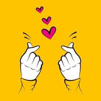 main dessinée des mains vers le haut. mains qui applaudissent. donner et partager votre amour aux gens. signe d'amour des mains coréennes. illustration vectorielle vecteur