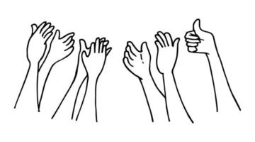 doodle mains en l'air, mains qui applaudissent. gestes d'applaudissements. entreprise de félicitations. illustration vectorielle vecteur