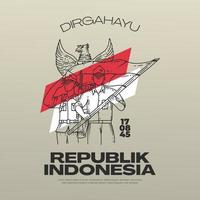 bannière de la fête de l'indépendance indonésienne avec illustration pahlawan vecteur