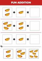 jeu éducatif pour les enfants ajout amusant par coupe et match dessin animé nourriture hotdog images feuille de travail vecteur