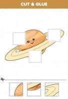 jeu éducatif pour les enfants couper et coller des parties découpées du système solaire de dessin animé mignon planète saturne et les coller feuille de calcul imprimable vecteur