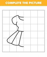 jeu d'éducation pour les enfants compléter l'image dessin animé vêtements portables robe demi contour pour le dessin vecteur