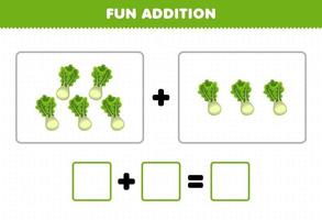 jeu éducatif pour les enfants ajout amusant en comptant la feuille de calcul des images de laitue végétale de dessin animé vecteur