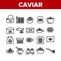 vecteur de jeu d'icônes de collection de fruits de mer savoureux caviar