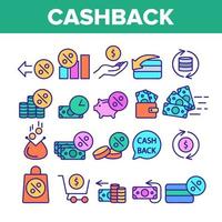 vecteur de jeu d'icônes de signe de service de cashback couleur