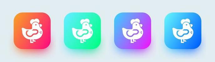 icône solide de poulet dans des couleurs dégradées carrées. poule signe vecteur illustrtaion.