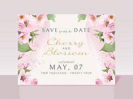 modèle de carte d'invitation de mariage de belle fleur de cerisier vecteur