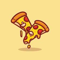 illustration vectorielle d'une délicieuse tranche de pizza au pepperoni avec du fromage fondu, dessiné à la main, dessin animé, plat, mignon vecteur