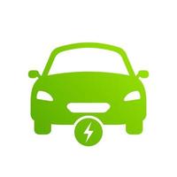 icône de silhouette de véhicule hybride écologique. pictogramme de glyphe de voiture électrique. voiture électrique avec signe de foudre. eco electro ev avec symbole vert boulon. logo automobile électronique. illustration vectorielle isolée. vecteur