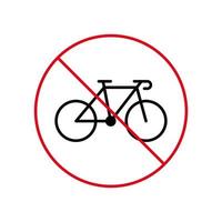 icône de ligne noire d'interdiction de cycle de vélo. pictogramme de contour interdit de stationnement de vélos. symbole de cercle d'arrêt rouge de course de vélo. aucun panneau de signalisation de vélo autorisé. vélo interdit. illustration vectorielle isolée. vecteur