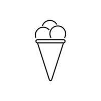 crème glacée dans l'icône de la ligne noire du cône gaufré. sundae symbole plat de nourriture de lait congelé d'été. signe de crème glacée molle à la vanille. pictogramme de contour de dessert rafraîchissant au chocolat. illustration vectorielle isolée. vecteur