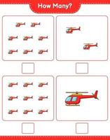 jeu de comptage, combien d'hélicoptères. jeu éducatif pour enfants, feuille de calcul imprimable, illustration vectorielle vecteur