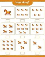 jeu de comptage, combien de cheval à bascule. jeu éducatif pour enfants, feuille de calcul imprimable, illustration vectorielle vecteur