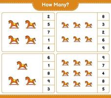 jeu de comptage, combien de cheval à bascule. jeu éducatif pour enfants, feuille de calcul imprimable, illustration vectorielle vecteur