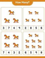 jeu de comptage, combien de cheval à bascule. jeu éducatif pour enfants, feuille de calcul imprimable, illustration vectorielle vecteur