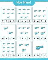 jeu de comptage, combien d'hélicoptères. jeu éducatif pour enfants, feuille de calcul imprimable, illustration vectorielle vecteur