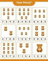 jeu de comptage, combien d'ours en peluche. jeu éducatif pour enfants, feuille de calcul imprimable, illustration vectorielle vecteur