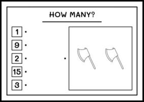 combien de hache, jeu pour enfants. illustration vectorielle, feuille de calcul imprimable vecteur
