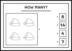 combien de chapeau de père noël, jeu pour enfants. illustration vectorielle, feuille de calcul imprimable vecteur