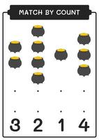 match par compte de chaudron, jeu pour enfants. illustration vectorielle, feuille de calcul imprimable vecteur